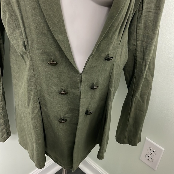 Free People Cinched Waist Linen Blend Blazer Olive Green - Picture 5 of 11